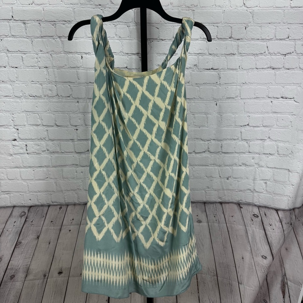 Moulinette Soeurs Anthropologie Aqua and Cream Print Silk Dress Size 12